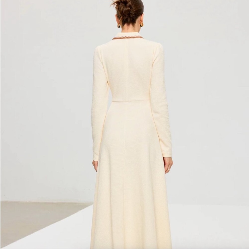 Commense contrast trim waffle long sleeve flowy dress - Picture 2 of 7